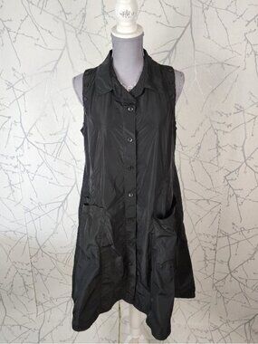 Sun Kim Black Parachute Asymmetrical Artsy A-Line Shirt Dress
